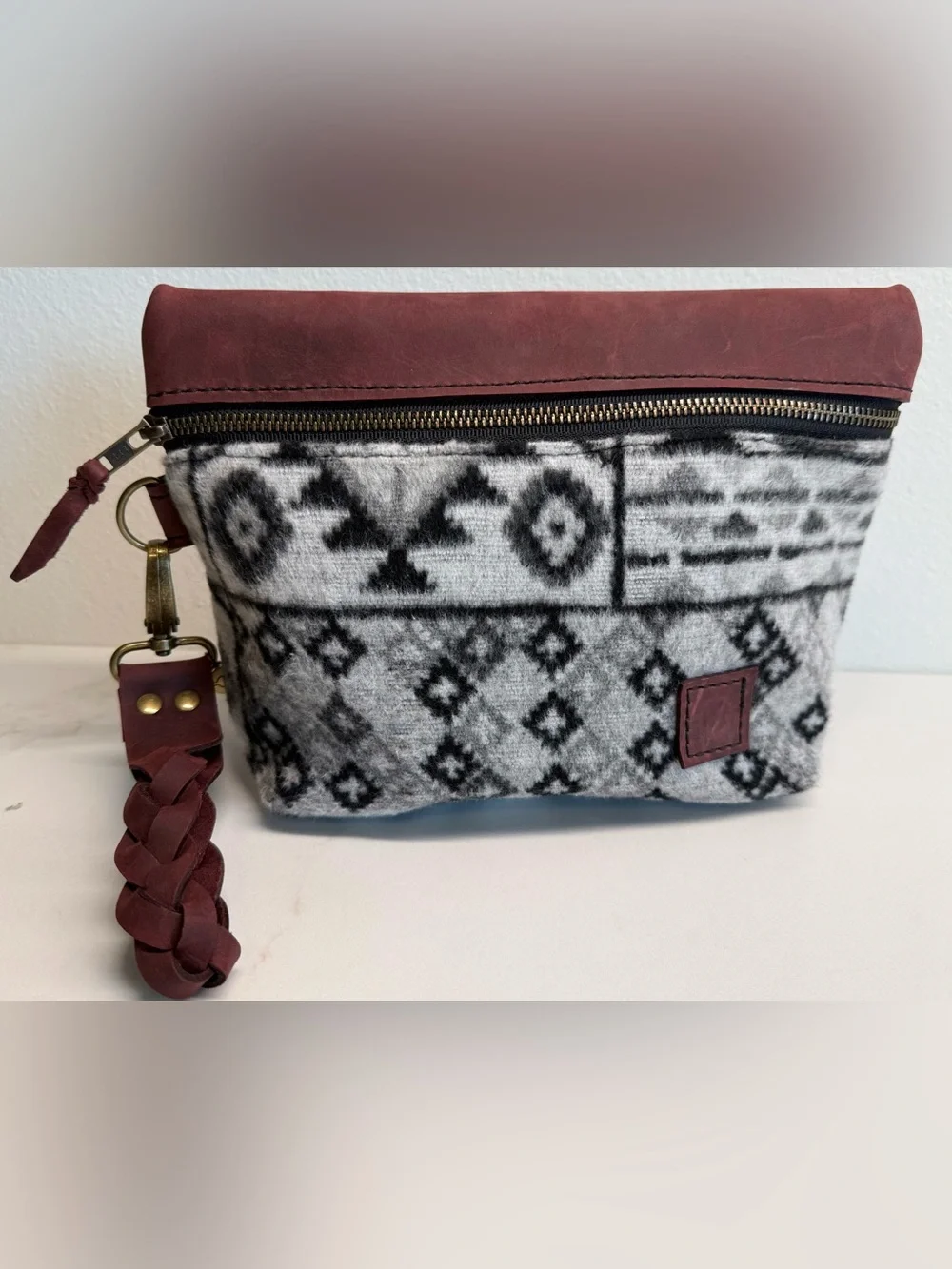 Rebekah Scott Designs Merlot Leather Wool 1948 Essential Pouch Wristlet